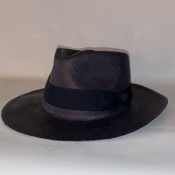 MODERN MONARCHIE Black Straw Fedora Short Brim - Picture 4 of 13